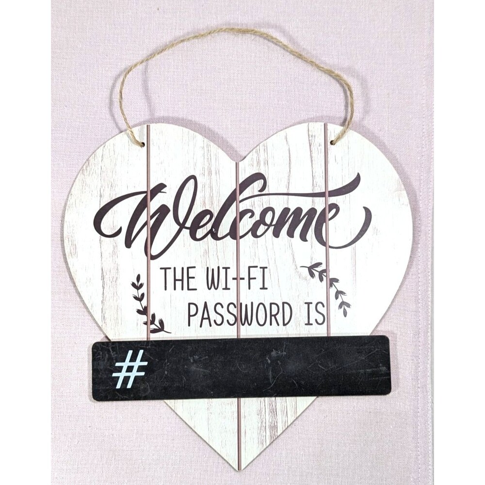 Welcome the Wi-Fi Password Heart Wall Sign Wood Chalkboard House Guest Gift NEW